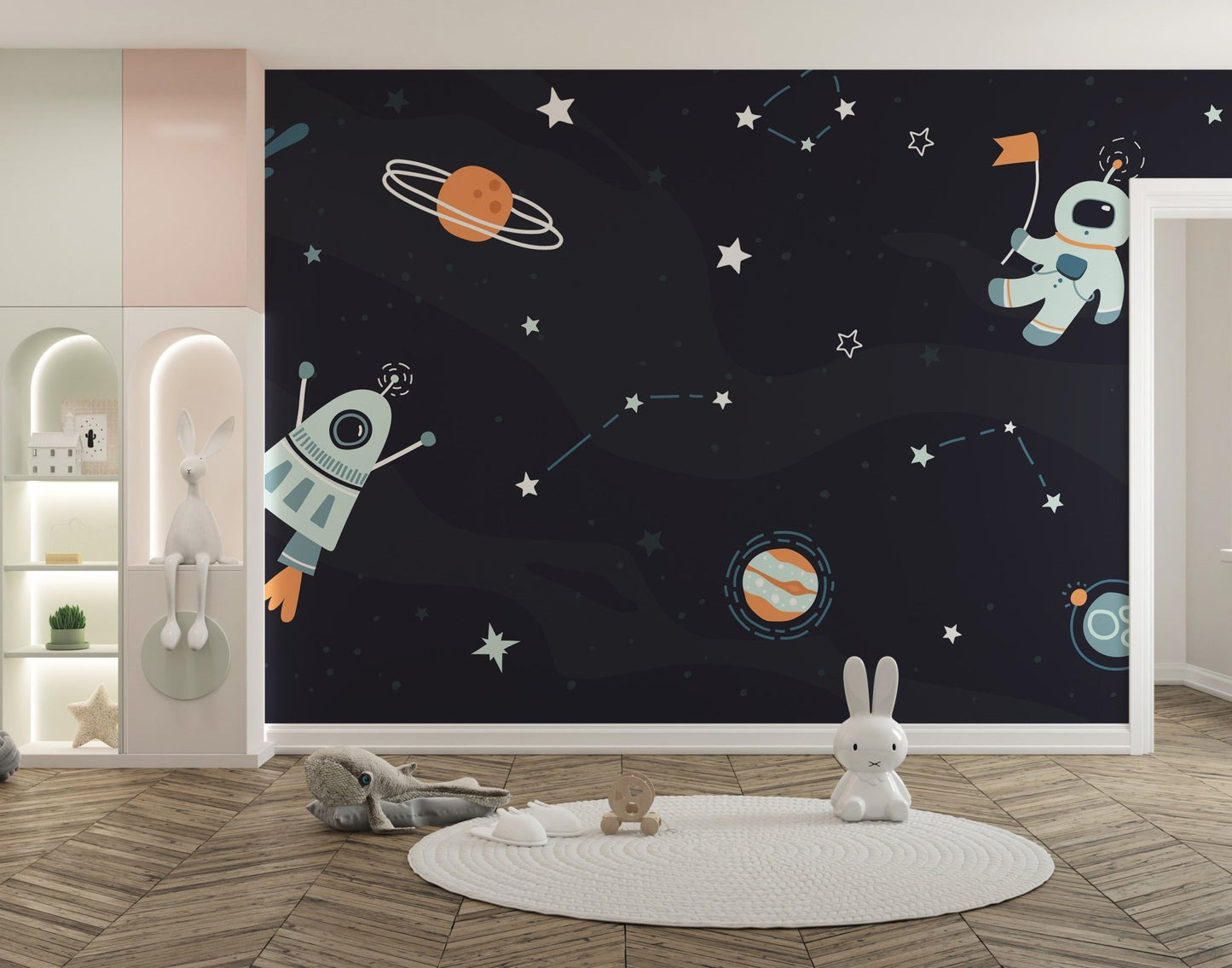 Planets and galaxies mural for young explorers

