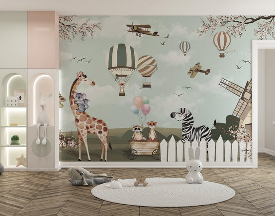 Illustrated animal wallpaper for a creative apartment wall decor.