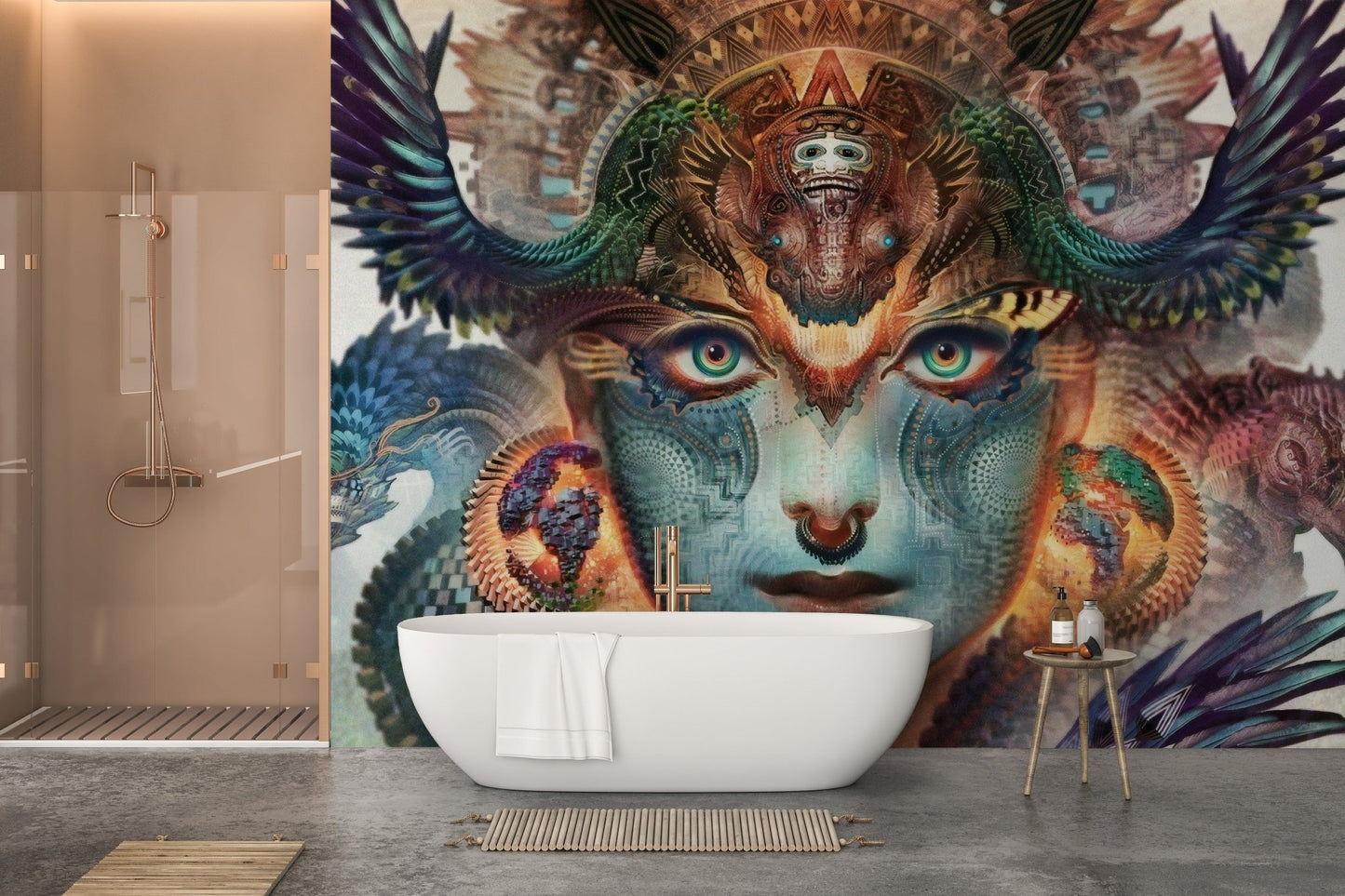 Fantasy dragon art with orange and blue tones bathroom wall mural