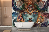 Fantasy dragon art with orange and blue tones bathroom wall mural