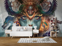 Vibrant fantasy dragon wall mural for a playroom or kids area.