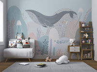 Tranquil underwater scene wall art mural for nursery.