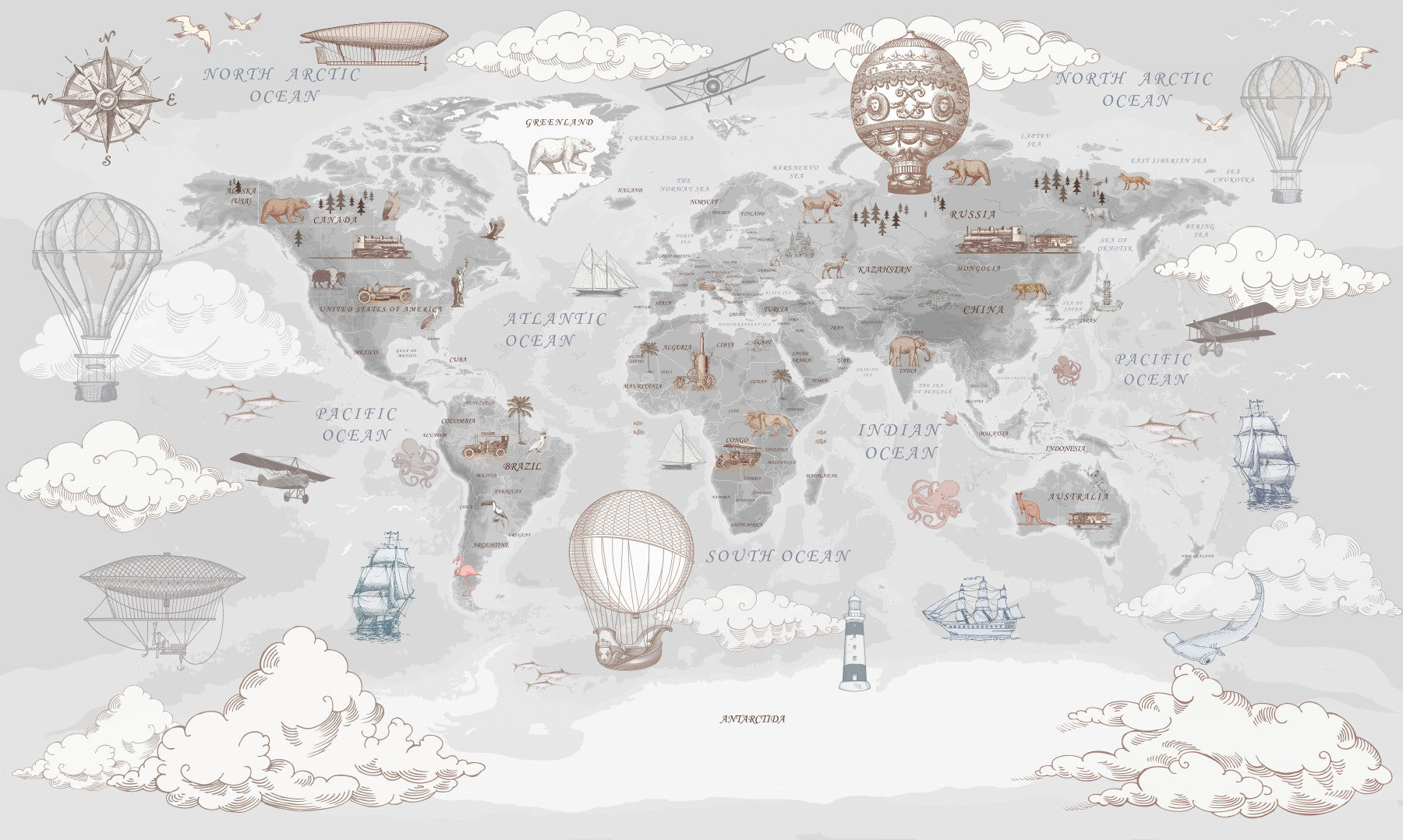 Antique Adventure Atlas Wall Mural