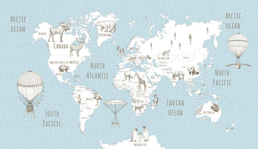 Whimsical World Map Wall Mural