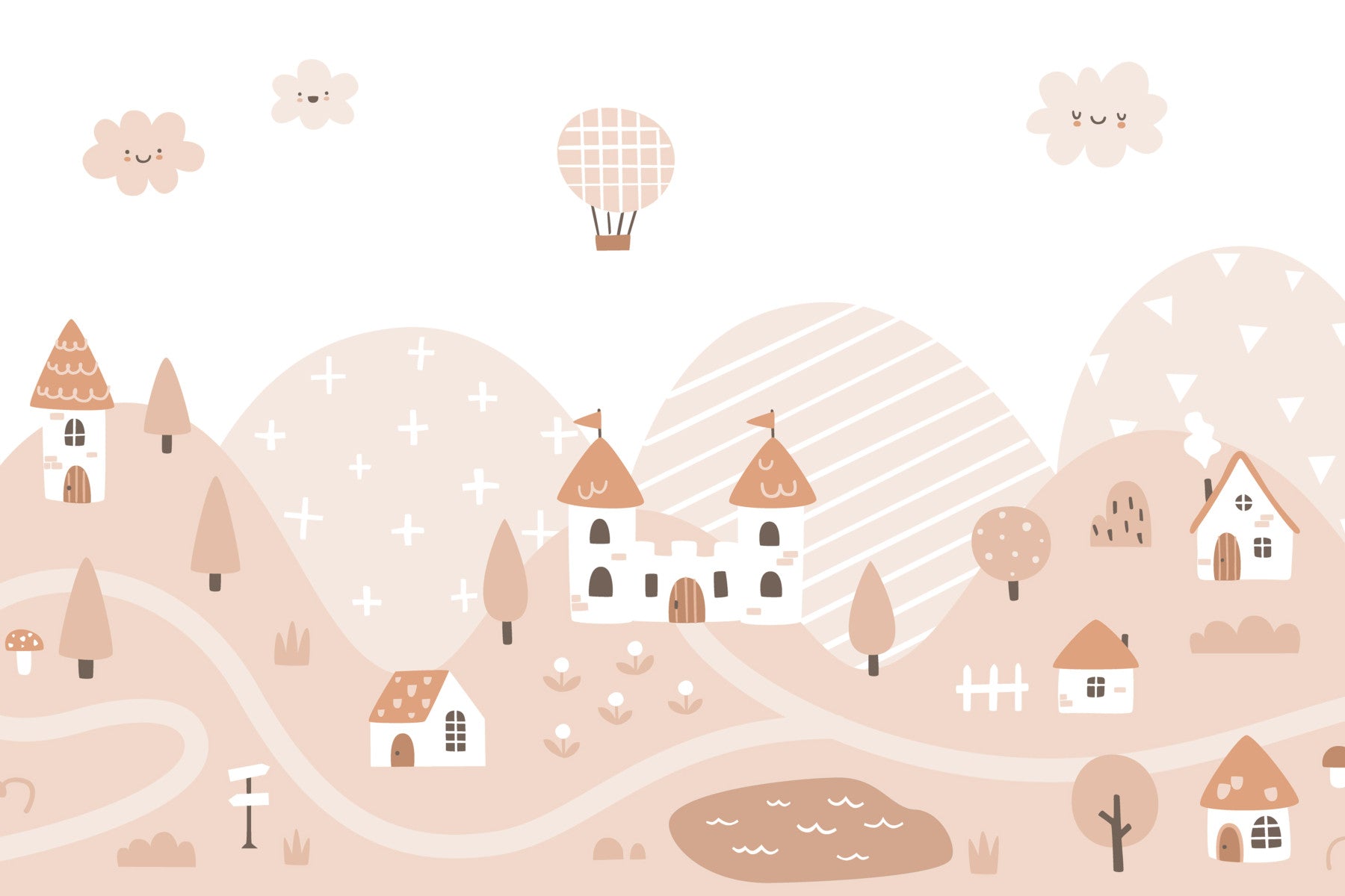 Fairytale Dreams Pastel Village Wall Mural