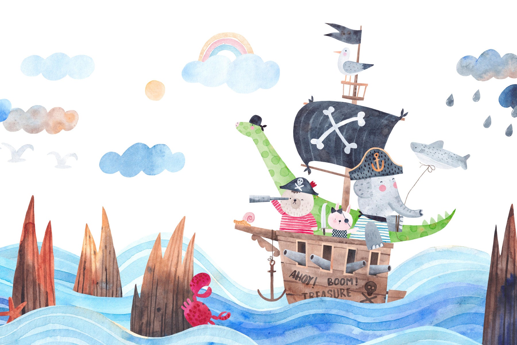 Animal Pirate Adventure Wall Mural