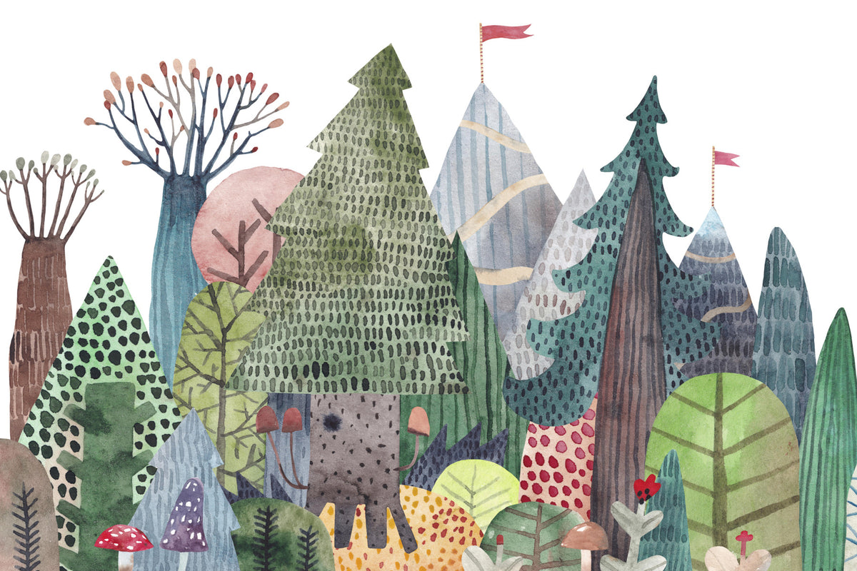 Enchanted Watercolor Woods Wall Mural in your room — zoomed