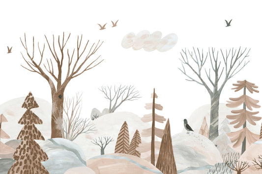 Gouache Winter Forest Peach Wall Mural