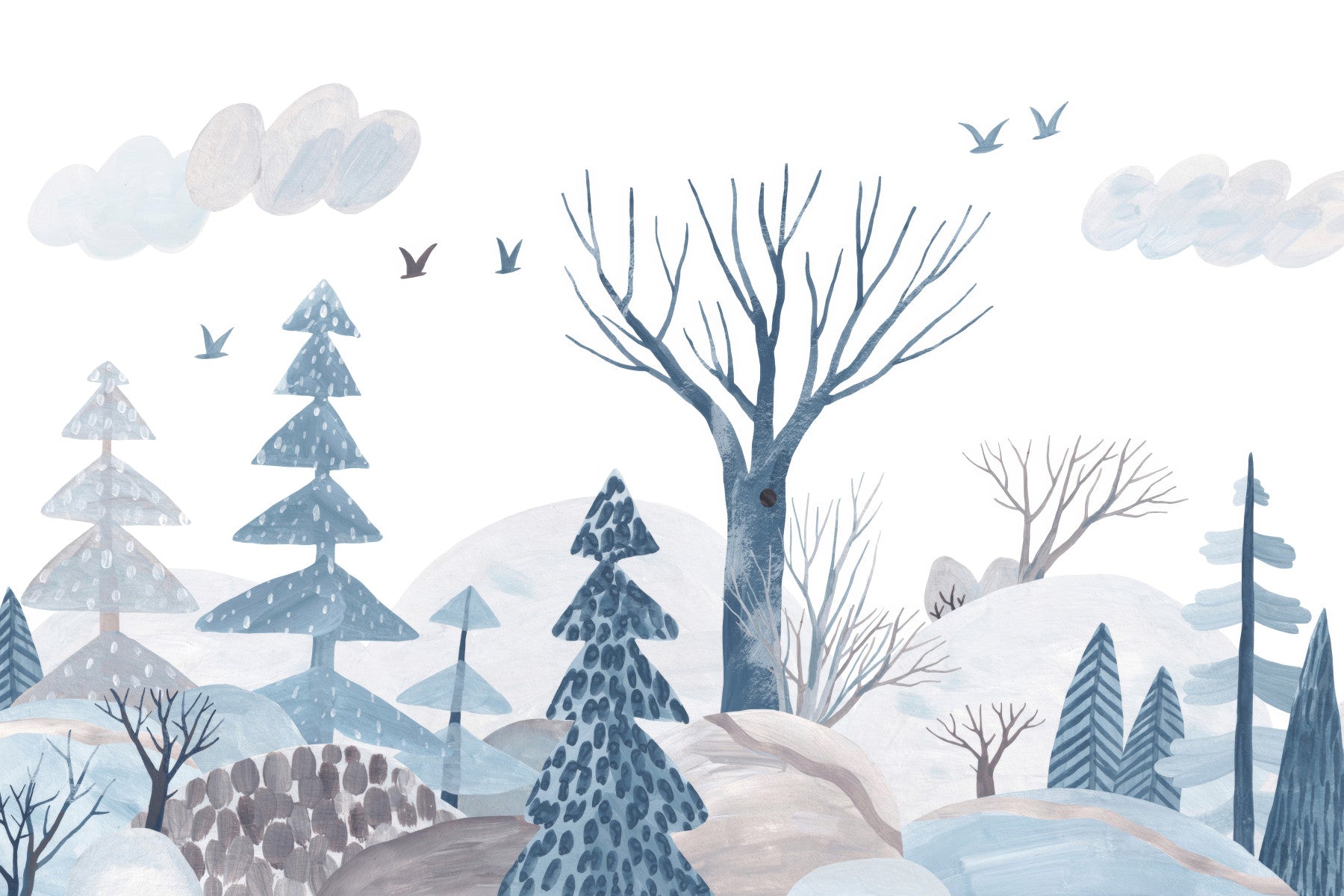 Gouache Winter Forest Wall Mural