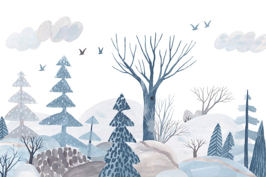 Gouache Winter Forest Wall Mural