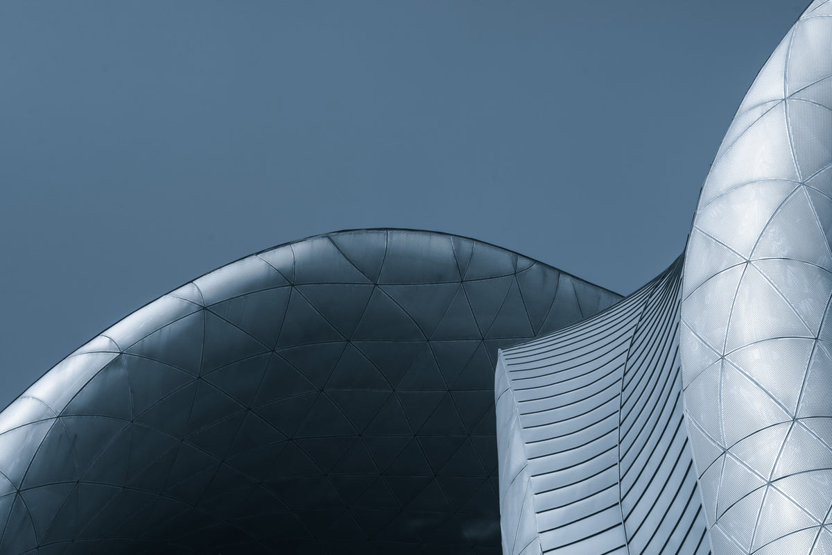 Architectural Blue Curves Wall Mural in your room — zoomed