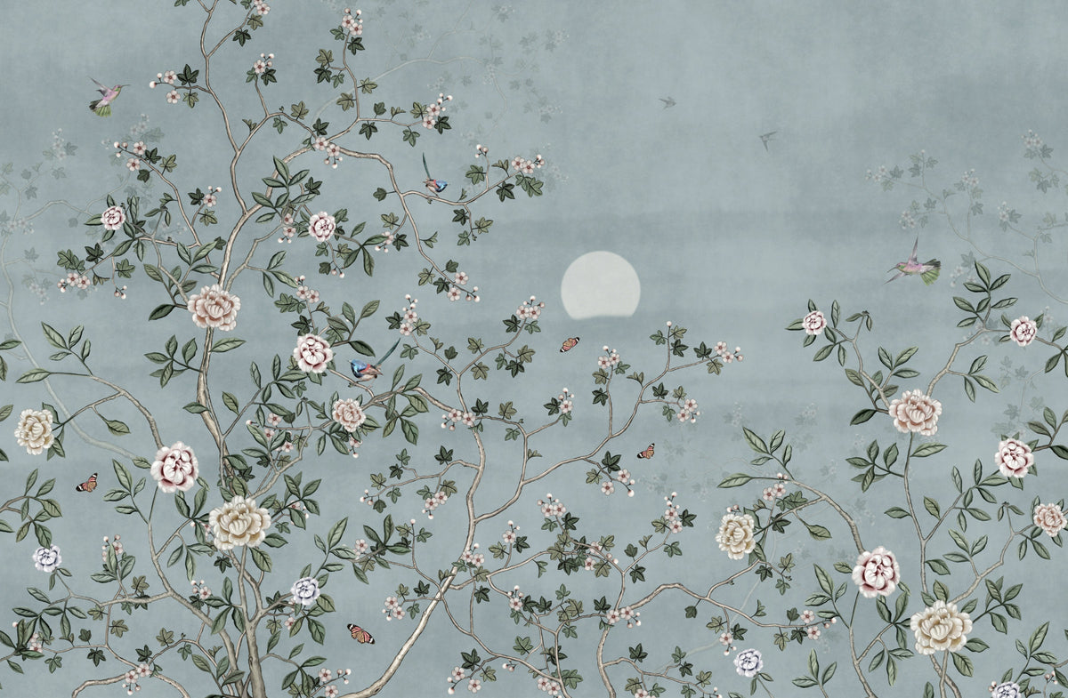 Lunar Bloom Symphony Wall Mural in your room — zoomed