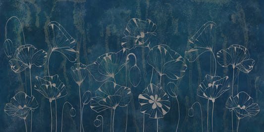 Indigo Poppy Dream Wall Mural