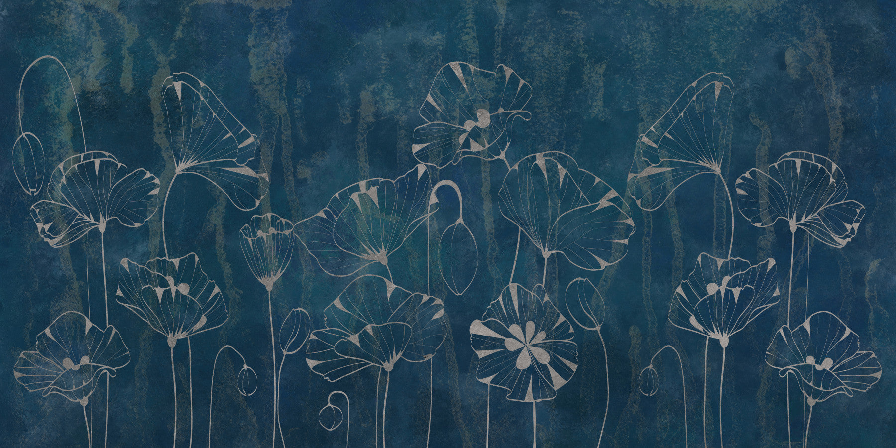 Indigo Poppy Dream Wall Mural