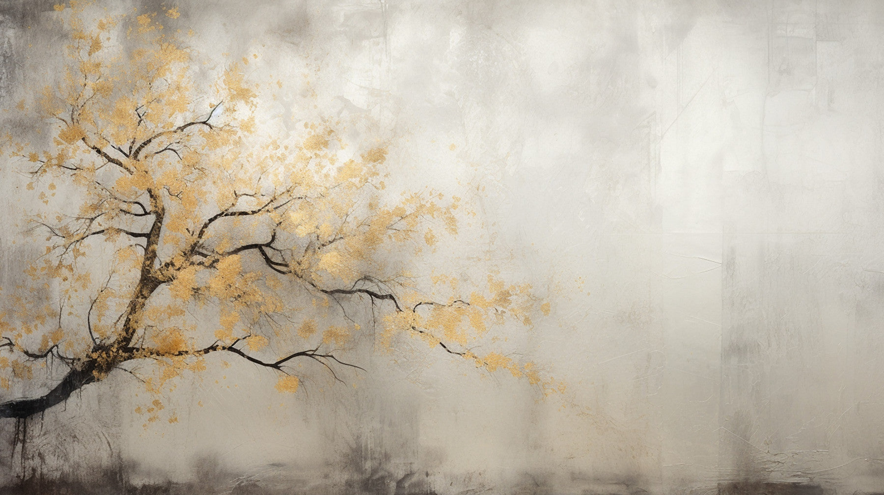 Abstract Golden Leaf Tree Wall Mural