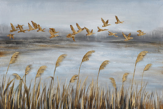 Flying Flock with Gold Leaf  Wall Mural