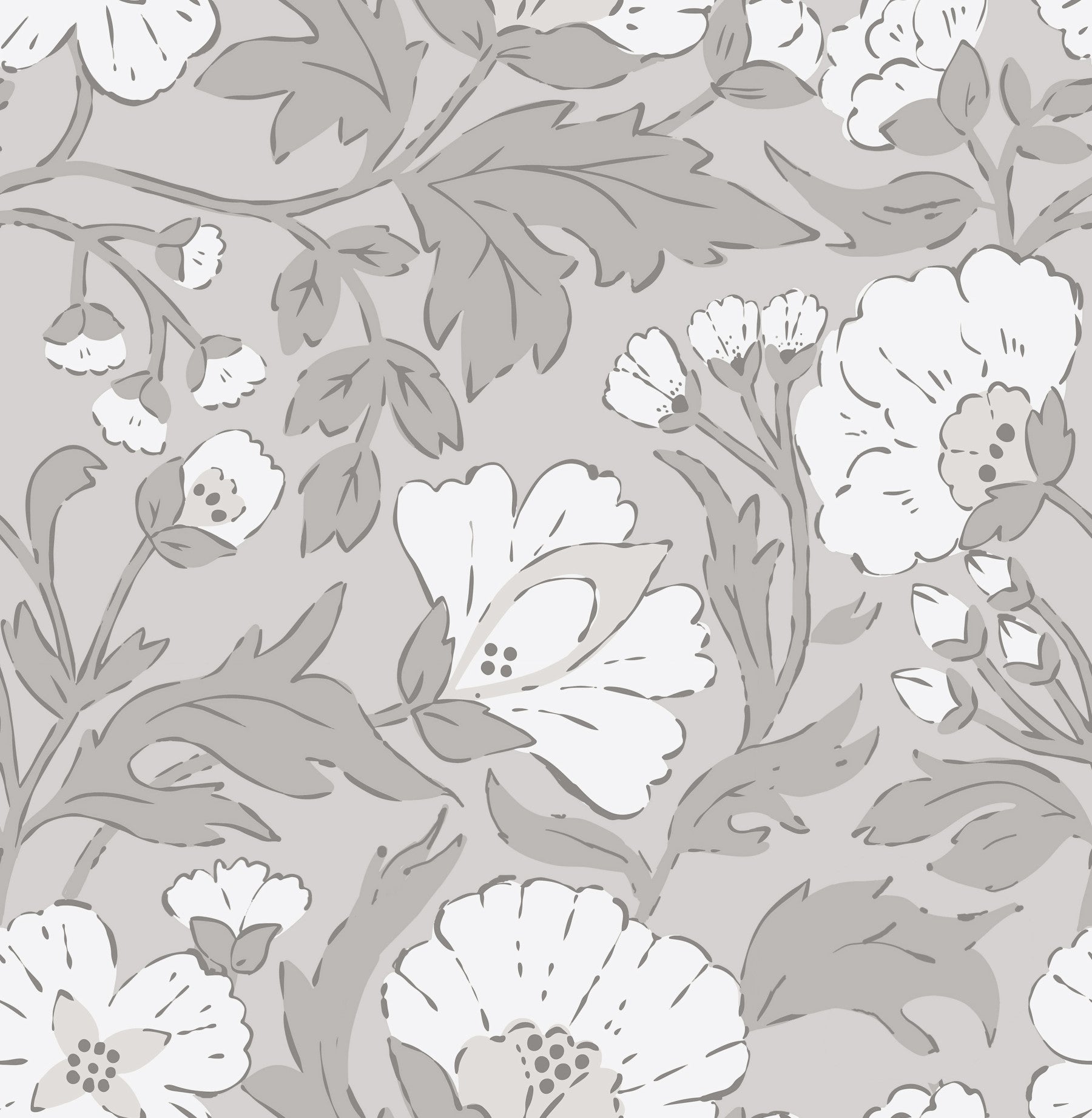 Monochromatic Floral Elegance Wallpaper⁠