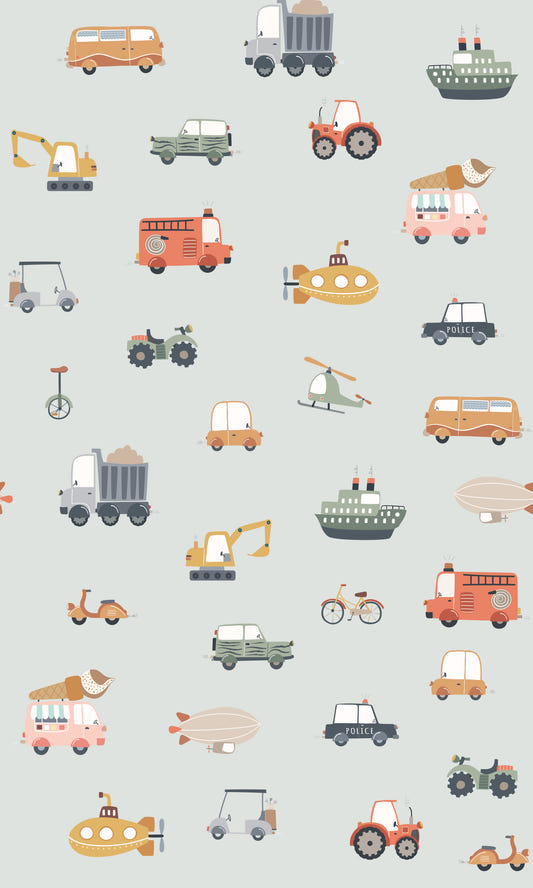 Toot Toot: A Whimsical Vehicle Parade Wallpaper⁠