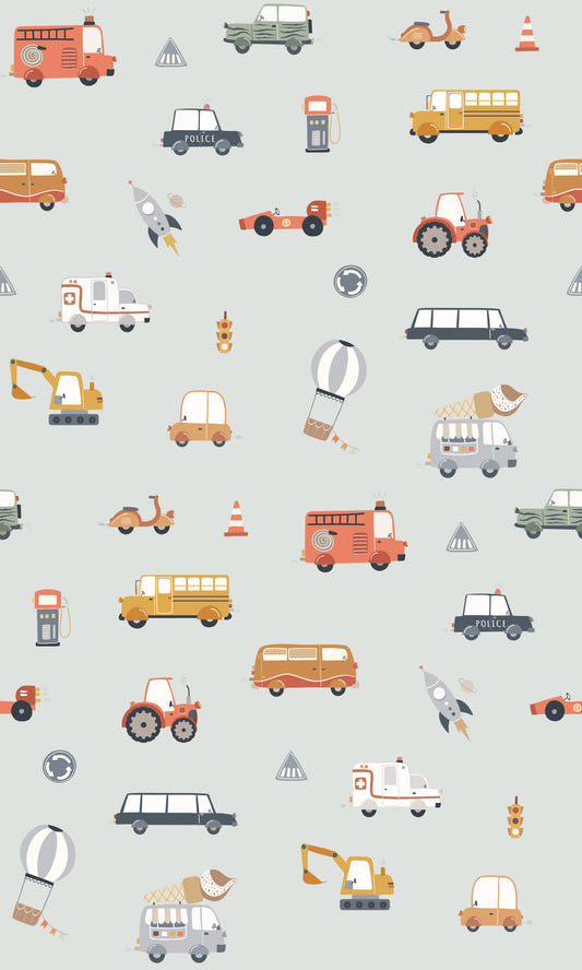 Little Transports in blue Kids Wallpaper