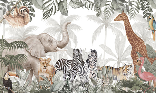 Watercolor Jungle Gathering Wall Mural