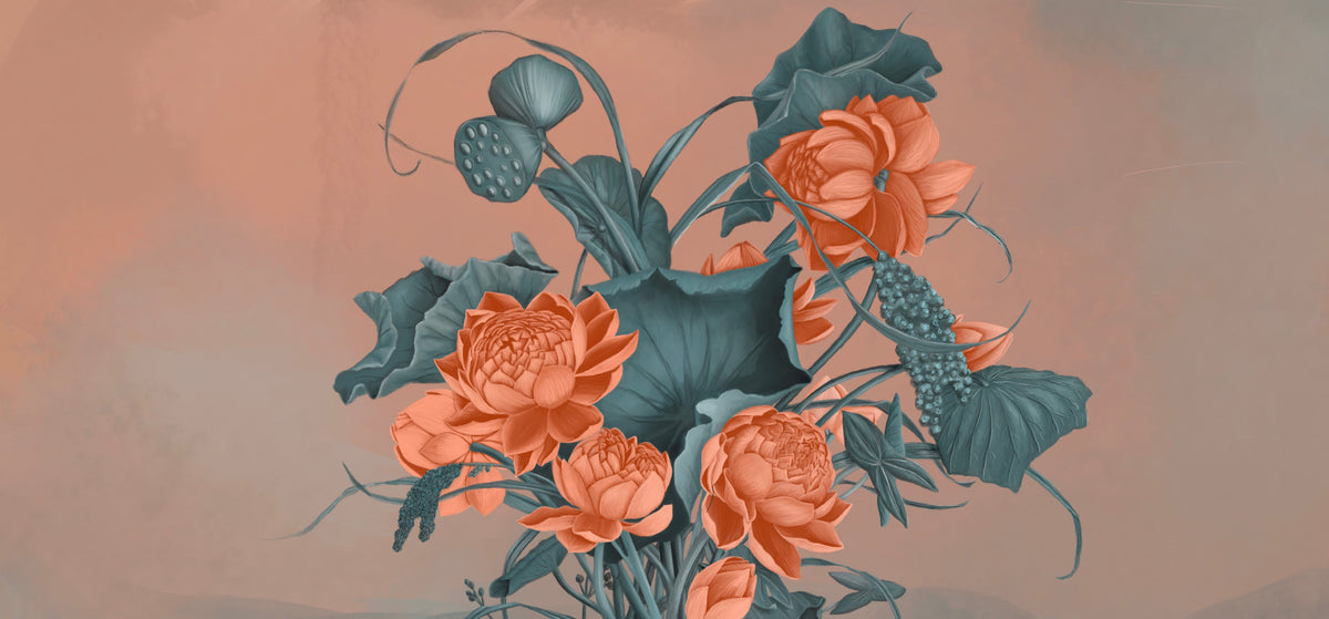 Coral Serenity: Floral Harmony Wall Mural in your room