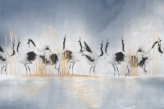 Serene Crane Reflections Wall Mural