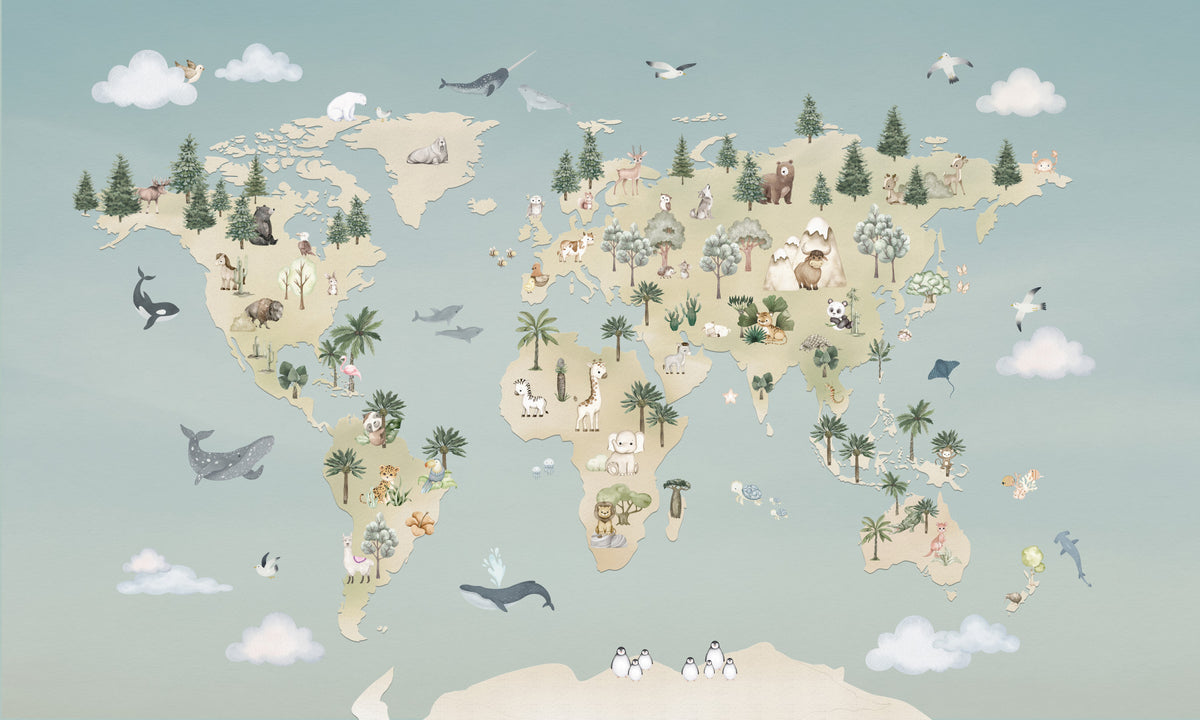 Animal Atlas Blue Wall Mural in your room