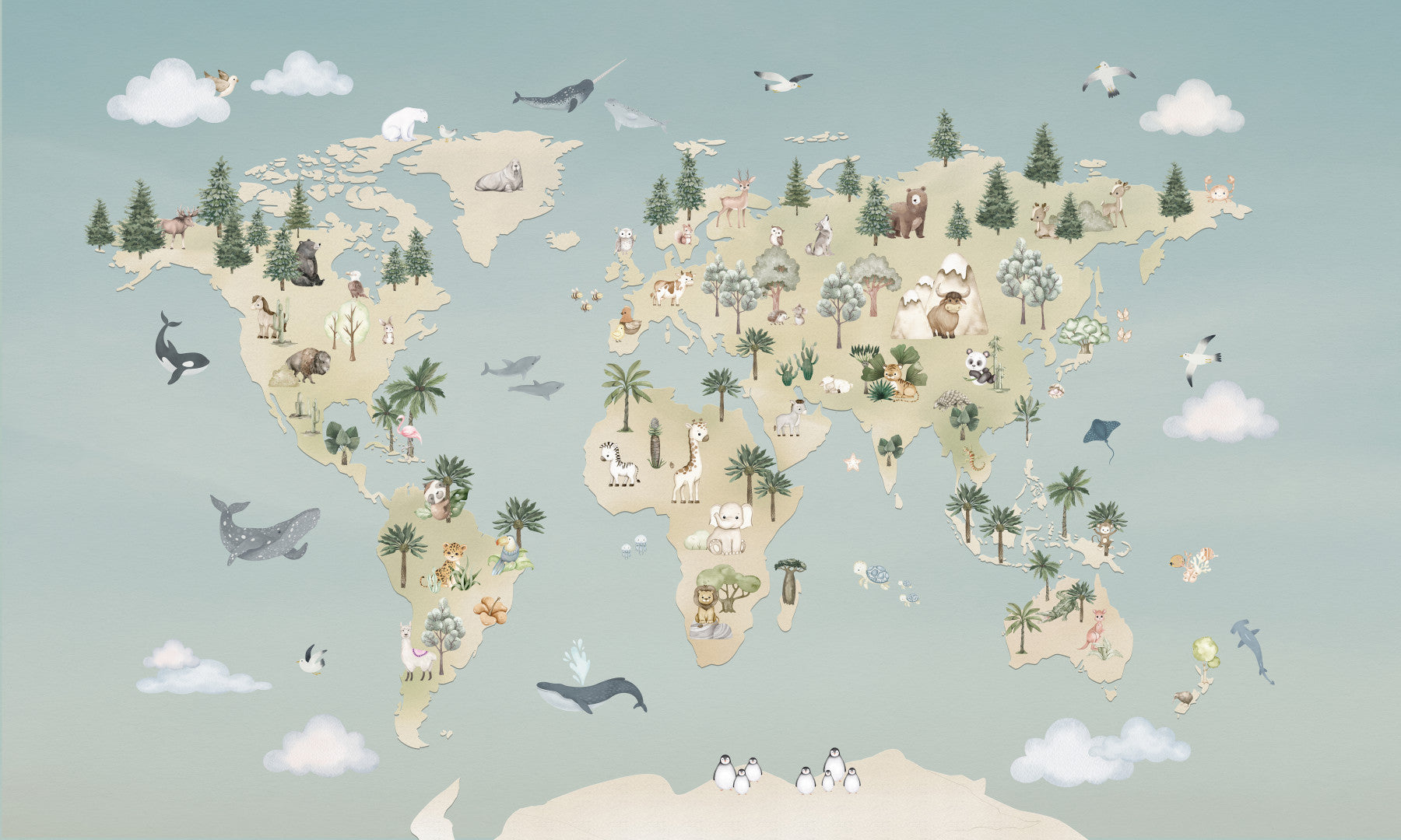 Animal Atlas Blue Wall Mural