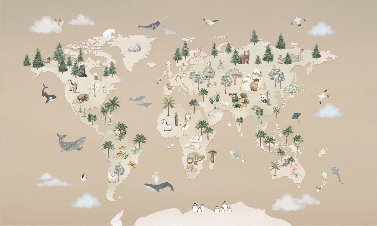 Animal Atlas Brown Wall Mural in your room — zoomed