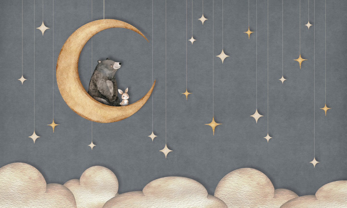 Bear on The Moon Blue Wall Mural in your room — zoomed