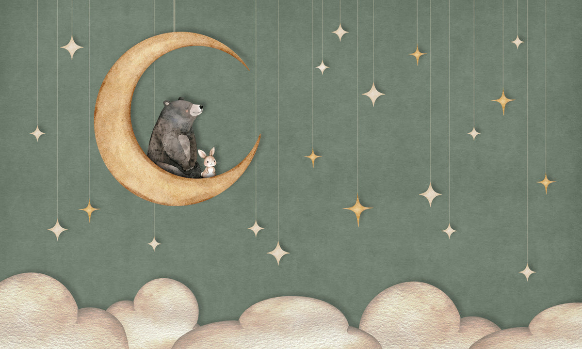 Bear on The Moon Green Wall Mural in your room