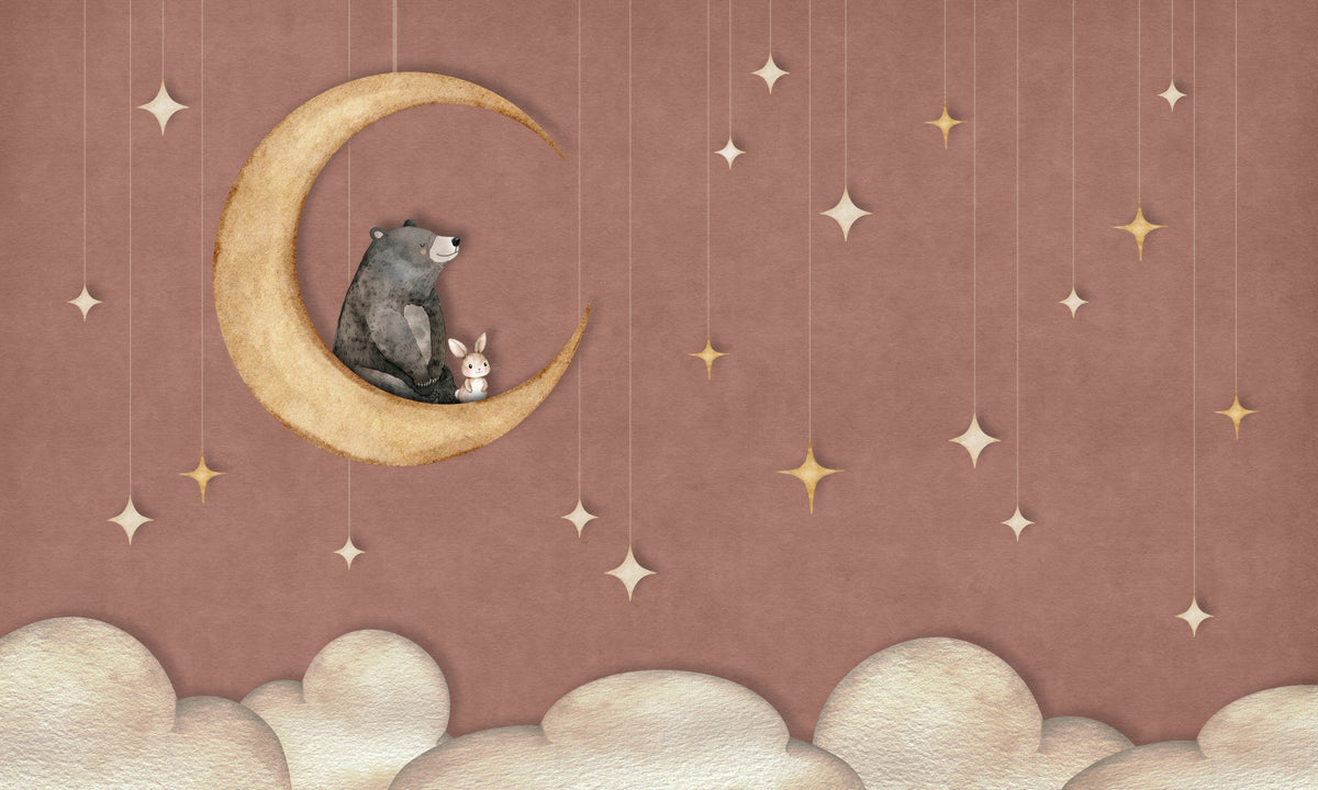 Bear on The Moon Red Wall Mural in your room