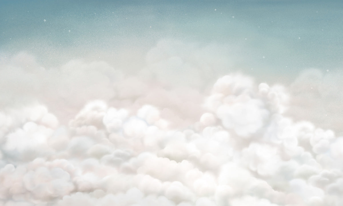 Calming Clouds Blue Wall Mural in your room — zoomed