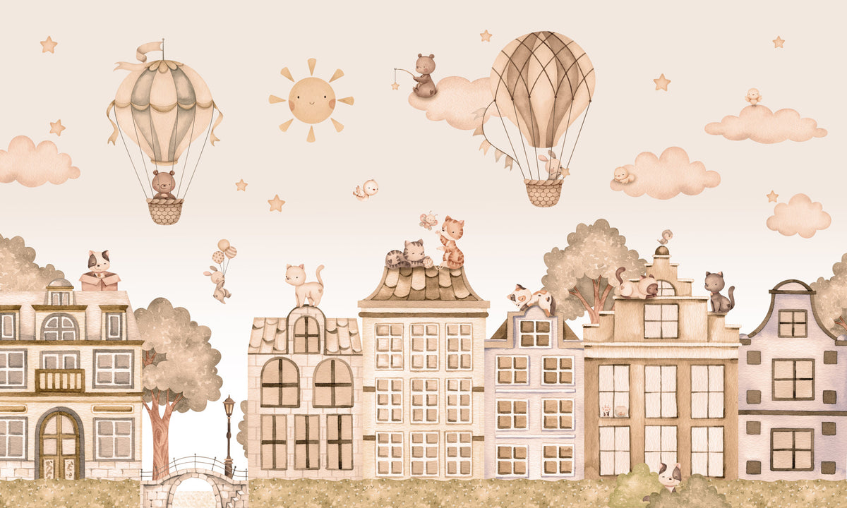 City Cats Mono Wall Mural in your room — zoomed
