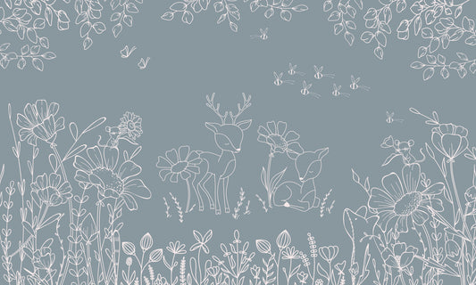 Deer Doodles Blue Wall Mural
