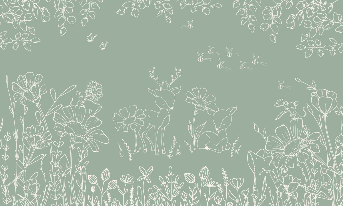 Deer Doodles Green Wall Mural in your room