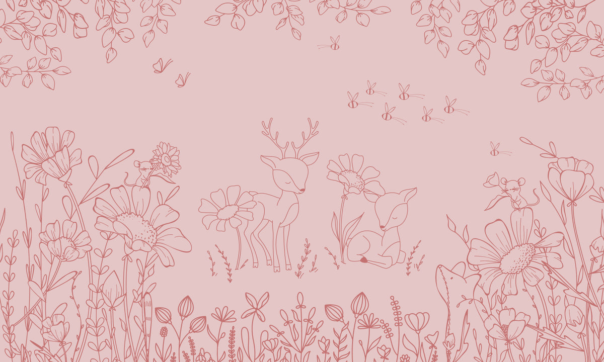 Deer Doodles Pink Dark Wall Mural in your room