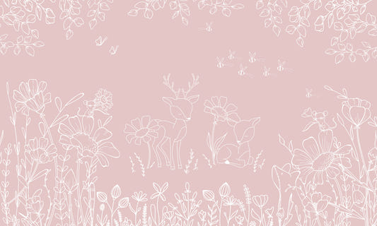 Deer Doodles Pink Wall Mural