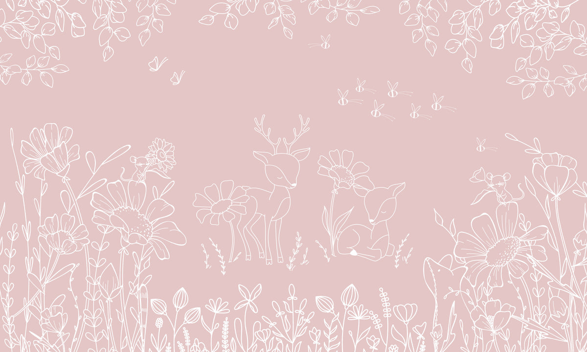 Deer Doodles Pink Wall Mural in your room