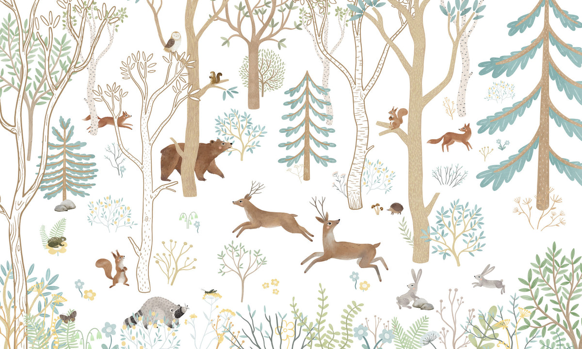 Frisky Forest Blue Wall Mural in your room