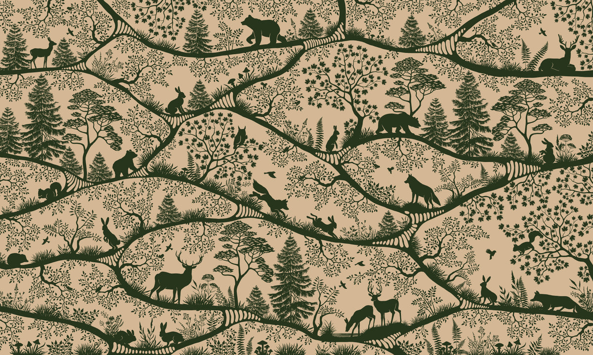 Nordic Nature Beige Green Wall Mural in your room — zoomed