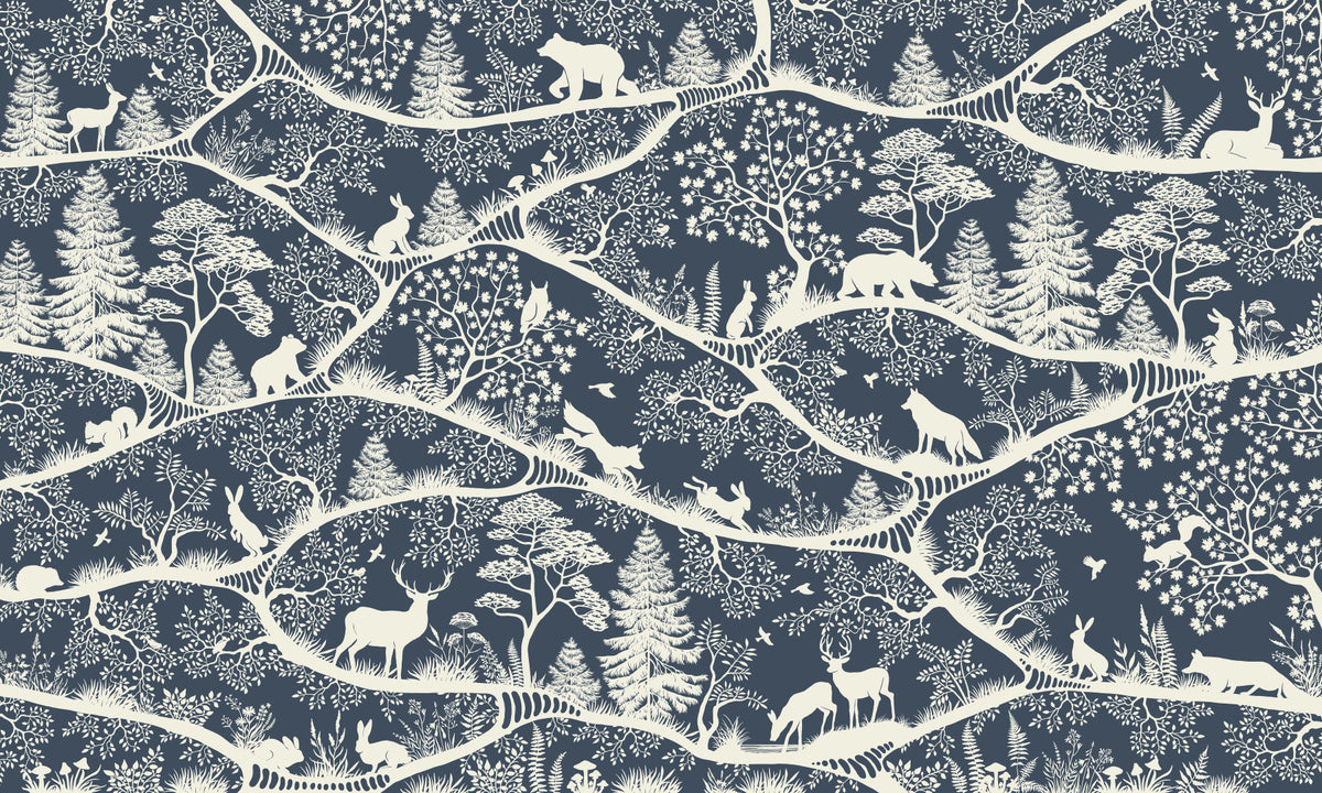 Nordic Nature Blue White Wall Mural in your room — zoomed