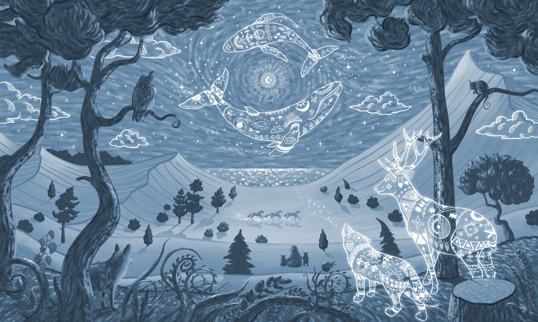 Spirit Night Blue Wall Mural