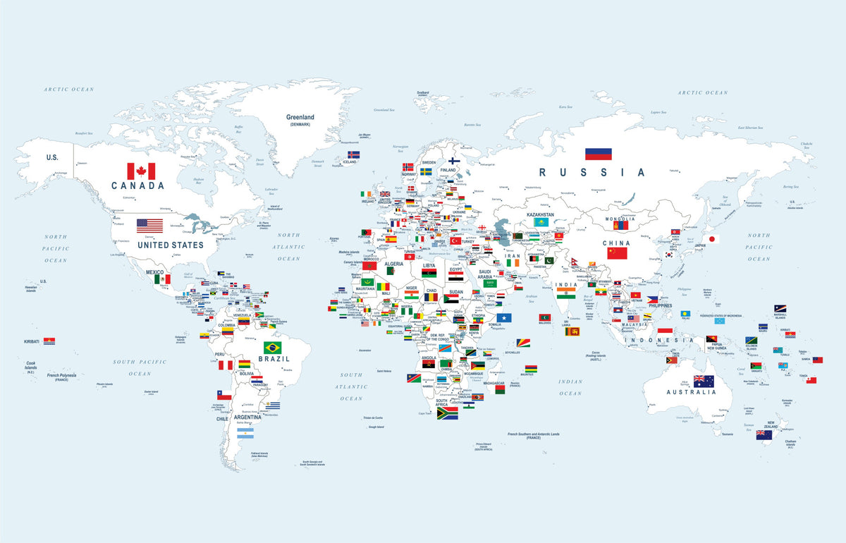 Global Flags & Frontiers Wall Mural in your room — zoomed