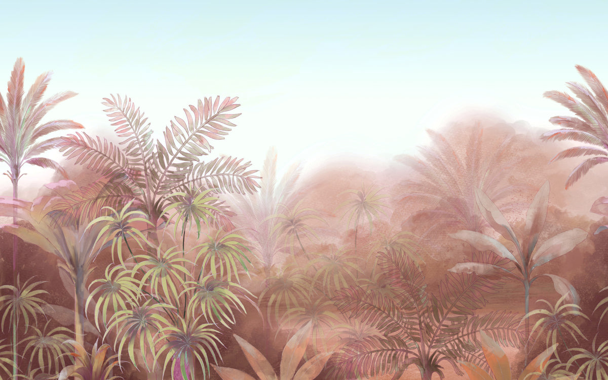 Blush Jungle Serenity Wall Mural in your room — zoomed