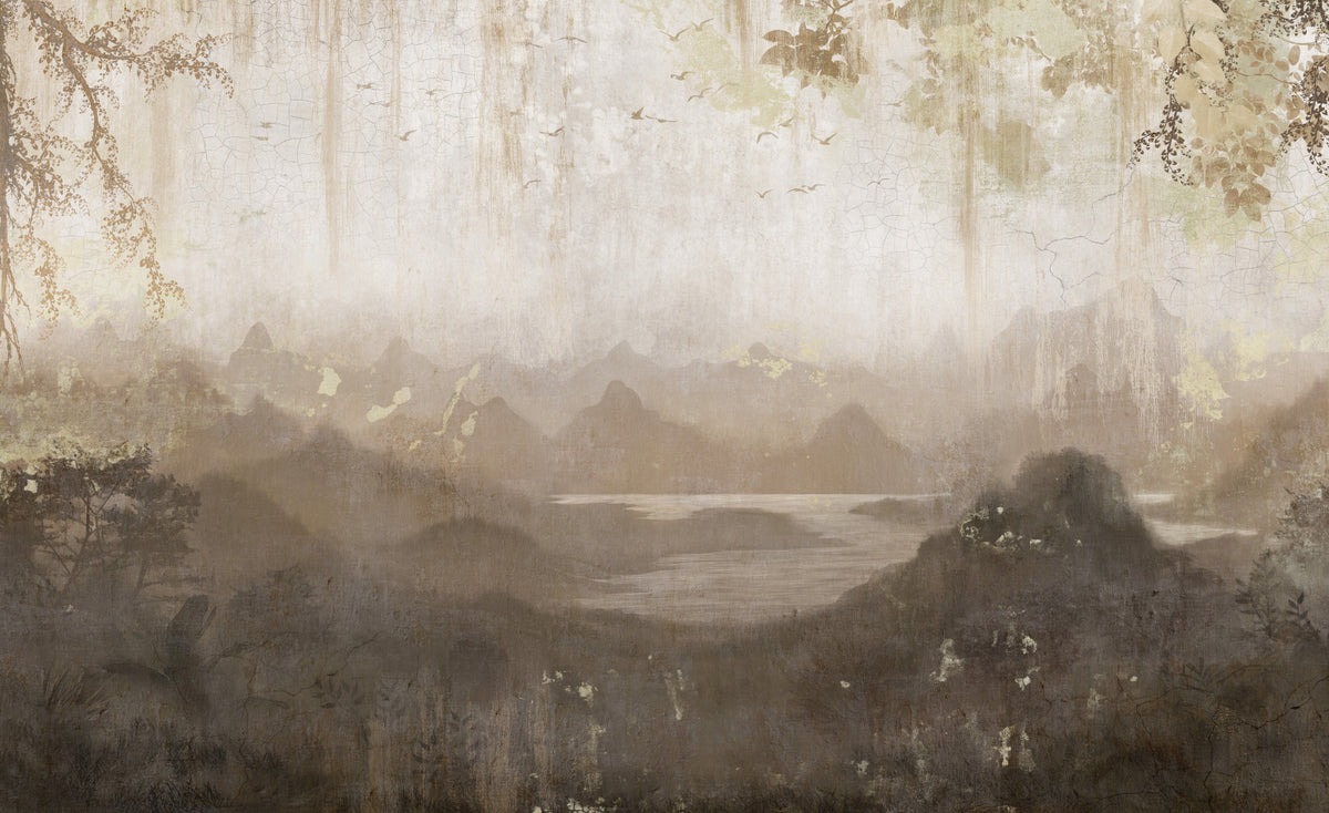 Ancient Hills Watercolor Wall Mural in your room — zoomed