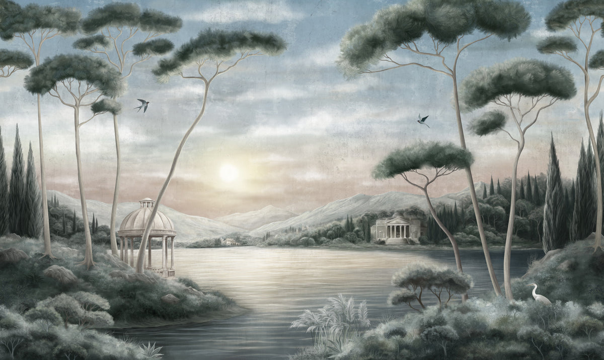 Serene Italian Lake Vista Wall Mural in your room — zoomed