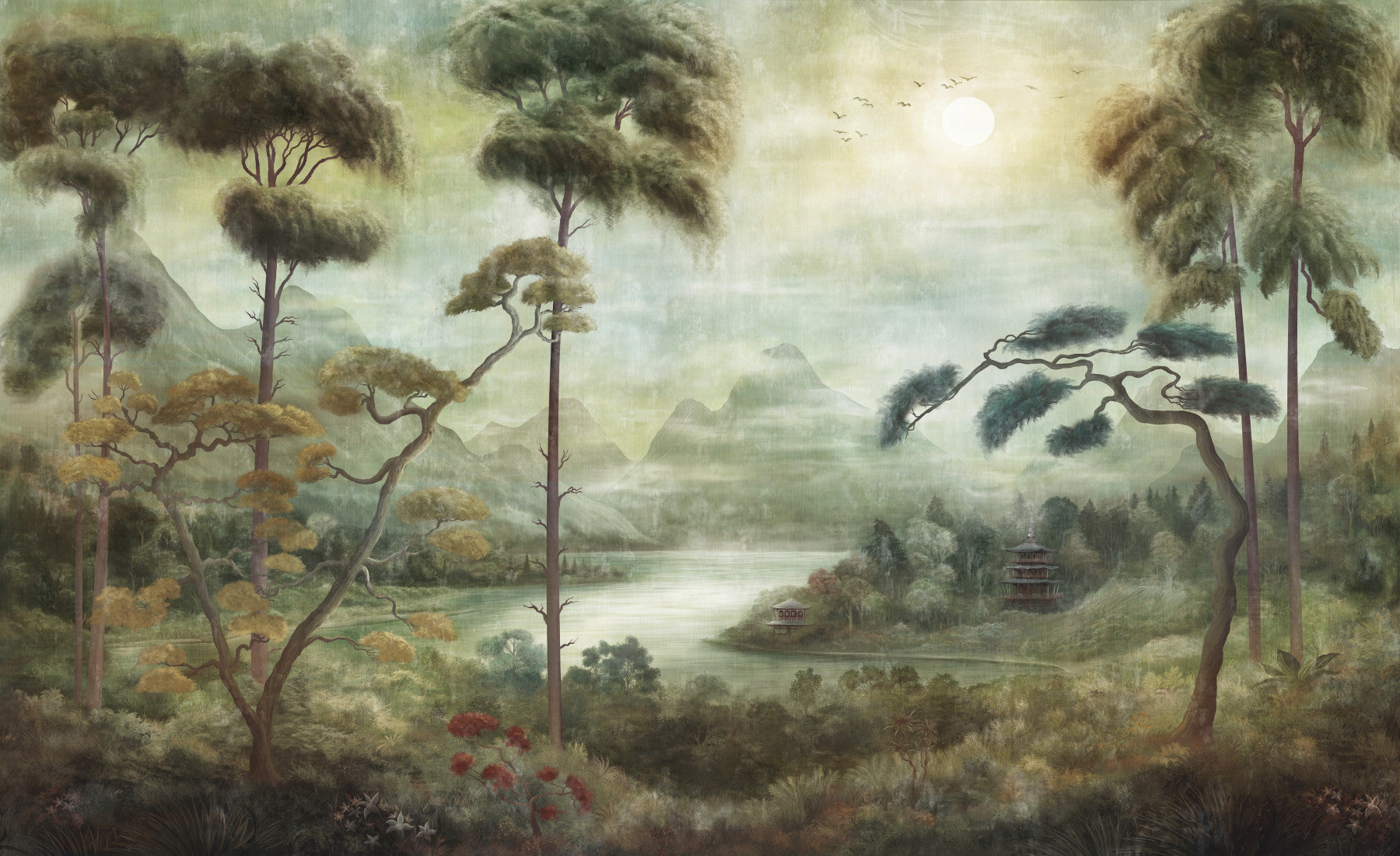Mystic Pagoda Mist Wall Mural