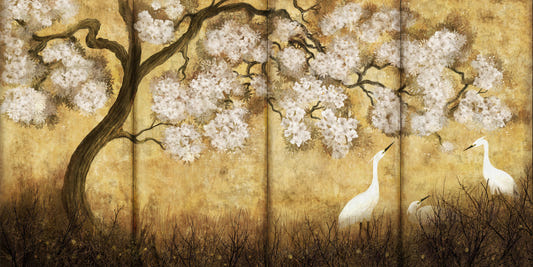 Imperial Gold Blossom & Cranes Wall Mural