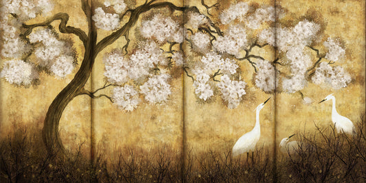 Imperial Gold Blossom & Cranes Wall Mural